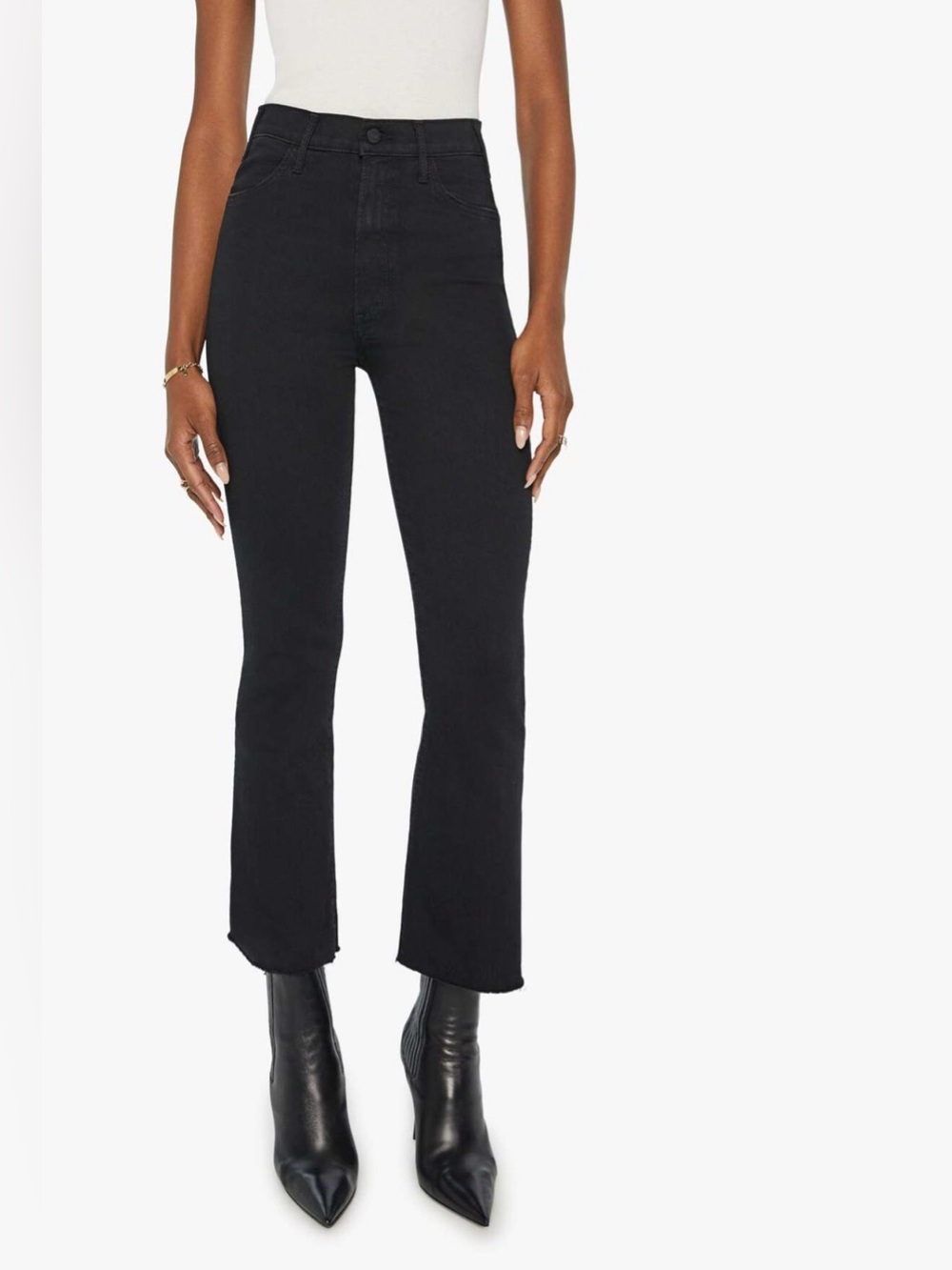 MOTHER The Hustler Ankle Fray Jeans Not Guilty Black High Rise Bootcut 25